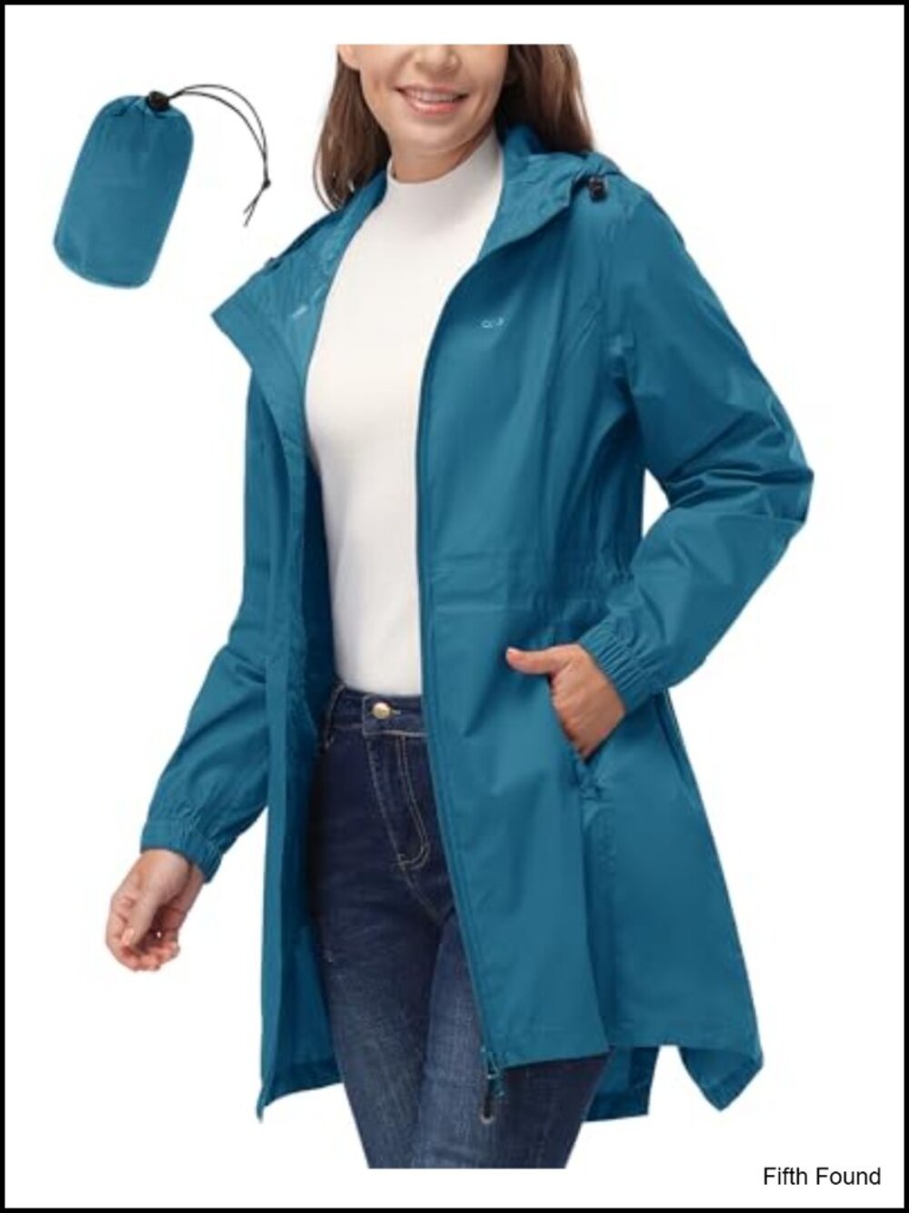 Women's Waterproof Packable Long Rain Jacket Hooded Lightweight Windbreaker